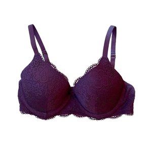 Aerie Lightly Lined Plunge Lace Bra Eggplant 36D
